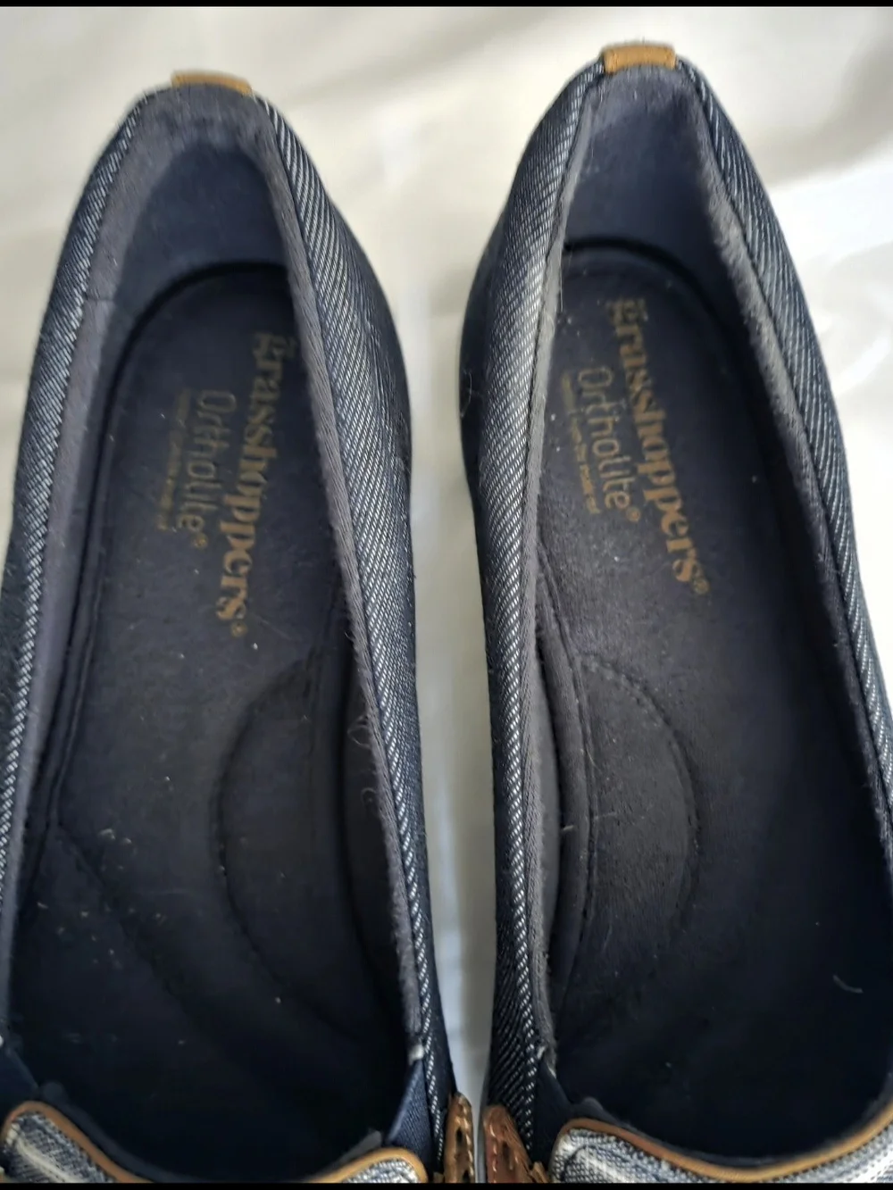 Grasshoppers Navy Stripe Flats with Tan Braided Trim